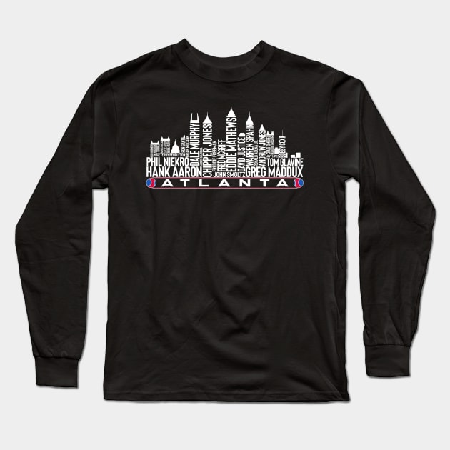 Atlanta Baseball Team All Time Legends Atlanta City Skyline Long Sleeve T-Shirt by Baswan D'apparel Ish